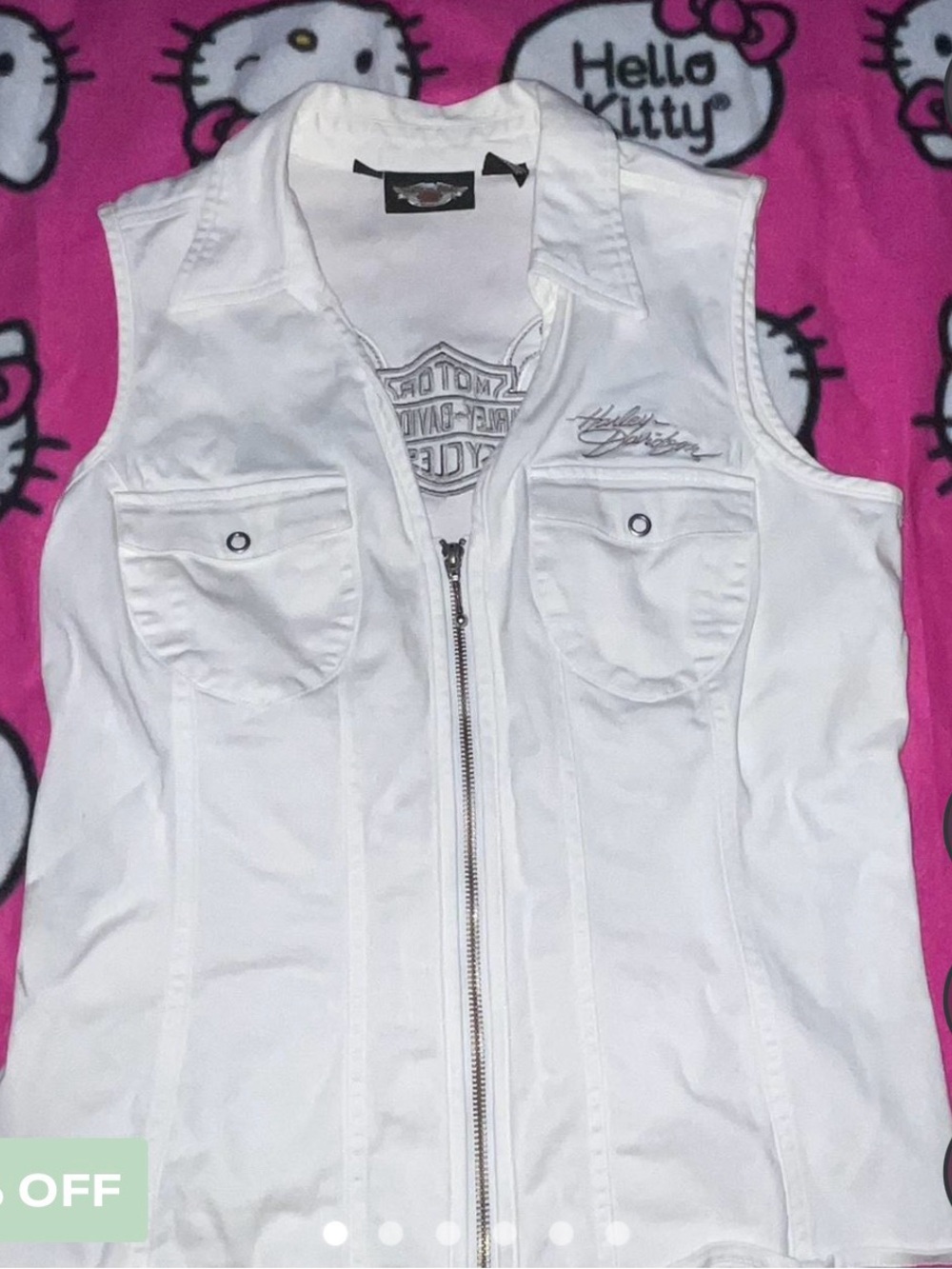 Harley-Davidson White Sleeveless Zip-Front Vest